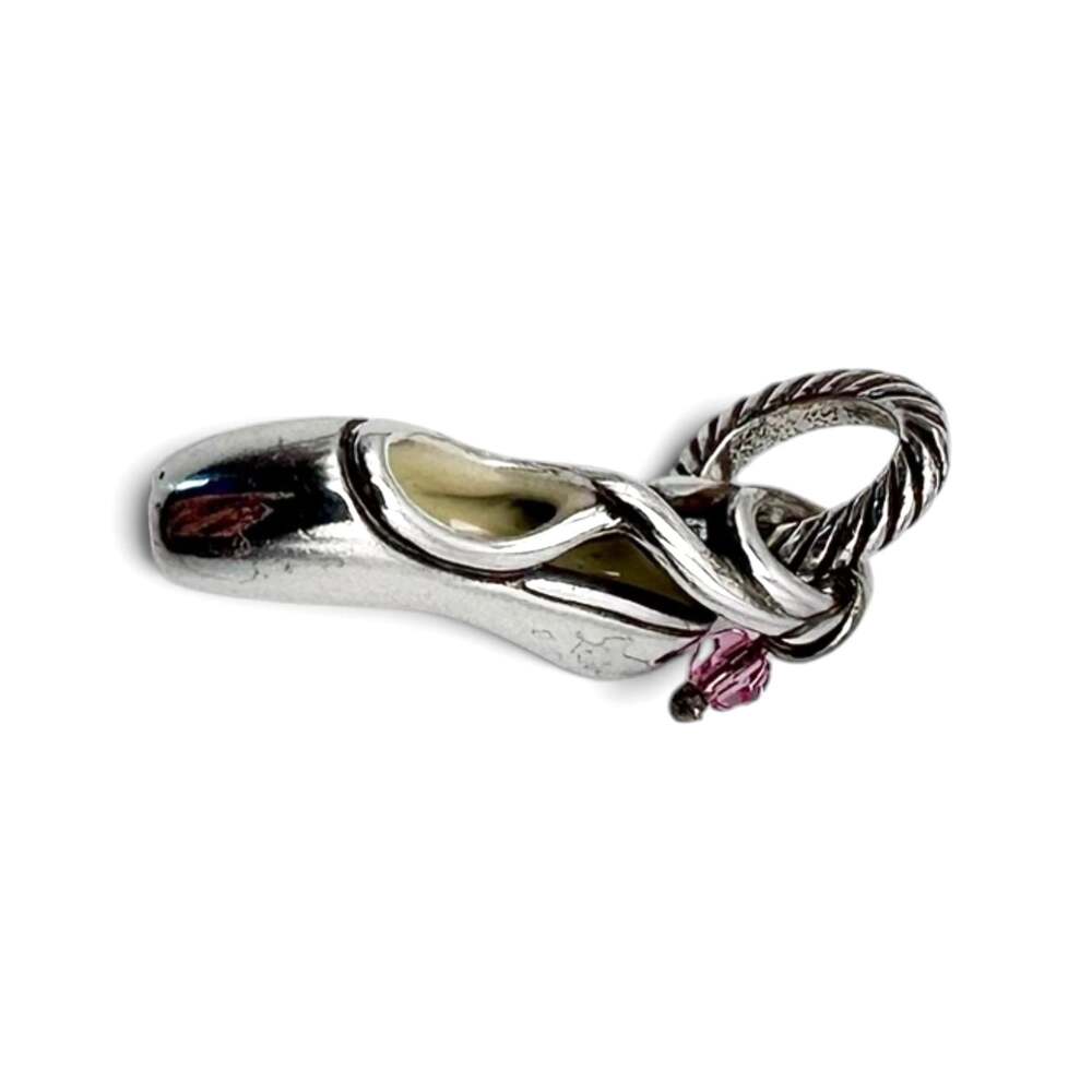 Brighton Ballet Shoe Dance Charm Silver Plated Pink Crystal Ballerina J92112